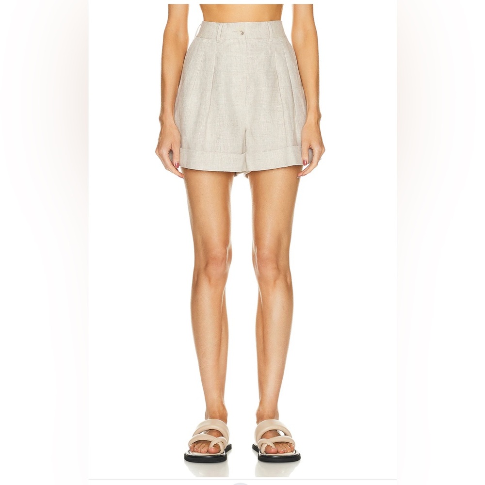 Helsa Linen Rolled Beige Natural Linen Shorts Medium